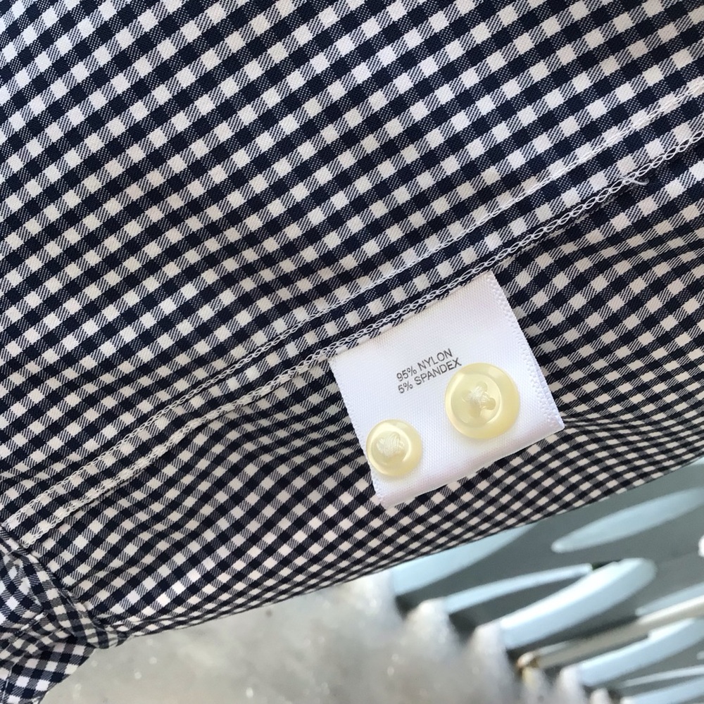 Peter Millar Long Sleeved Button Down Shirt Black White Checkered Spandex Blend - Picture 10 of 10